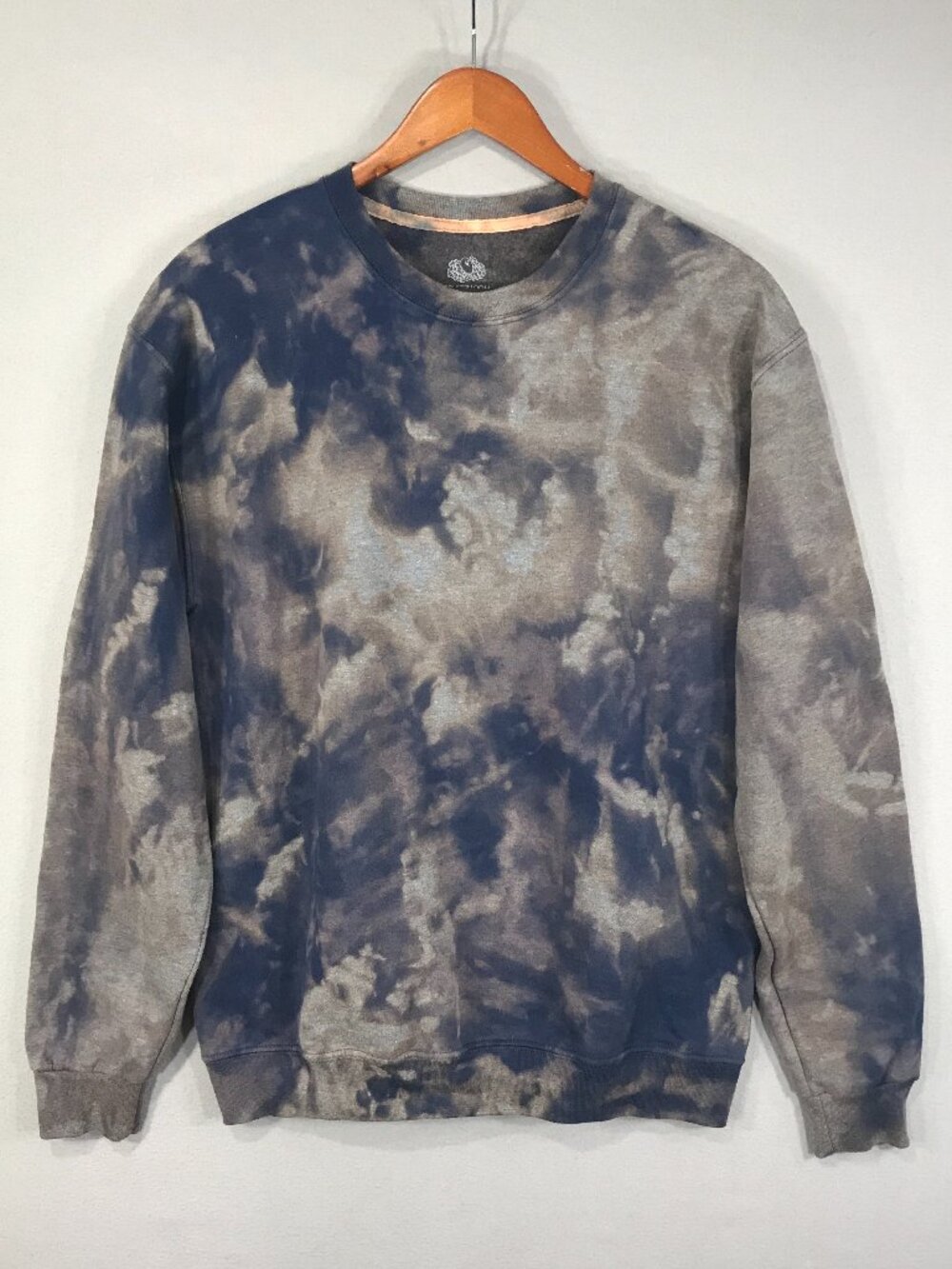 Fruit of the Loom Sweatshirt Mens Medium Blue Brown Tie Dye Pullover Crewneck LS
